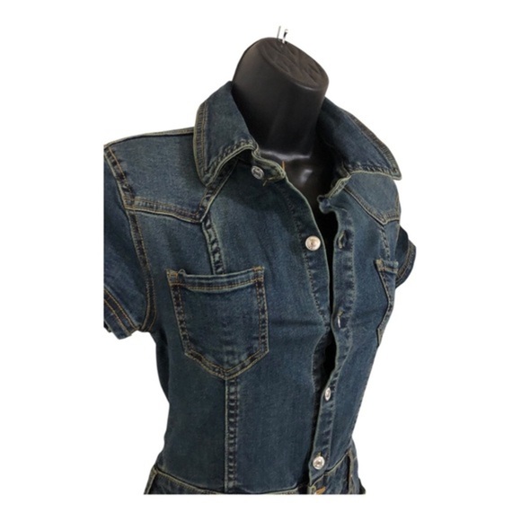 Juicy Couture baby boot western button front dark tinted denim jeans jumpsuit XS - Picture 12 of 16